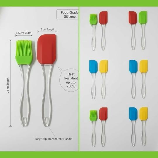 GaxQuly Silicon Spatula Oil Brush - Multipurpose Non-Sticky Small Spatula and Pastry Brush for Cake Mixer, Cooking, Baking, BBQ, Oil Brush for Kitchen Use (Multicolor)