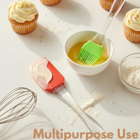 GaxQuly Silicon Spatula Oil Brush - Multipurpose Non-Sticky Small Spatula and Pastry Brush for Cake Mixer, Cooking, Baking, BBQ, Oil Brush for Kitchen Use (Multicolor)