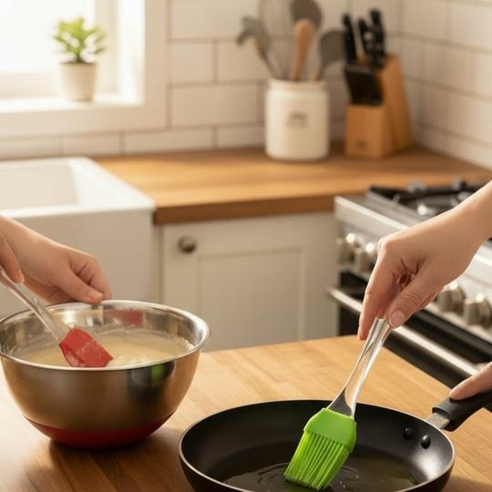 GaxQuly Silicon Spatula Oil Brush - Multipurpose Non-Sticky Small Spatula and Pastry Brush for Cake Mixer, Cooking, Baking, BBQ, Oil Brush for Kitchen Use (Multicolor)