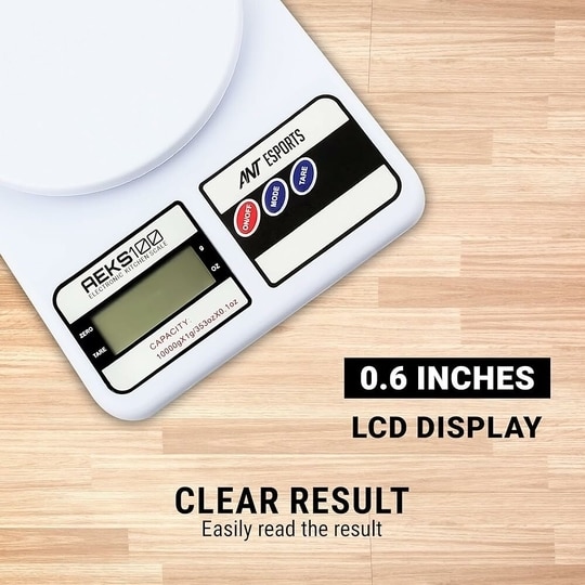 Ant Esports AEKS100 Kitchen Weighing Machine/Food Scale for Health, Fitness, Shop,Home Baking & Cooking with Large LCD Display,Tare Function, OverLoad Indicator, Weigh Up to 10Kgs, 30 Months Warranty