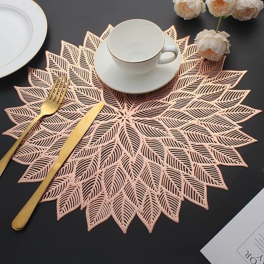 Dakshya Industries PVC Round  Design Placemats Cutwork Design for Dining Table Mats Copper Pack of 6