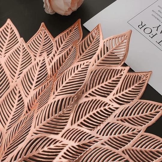 Dakshya Industries PVC Round  Design Placemats Cutwork Design for Dining Table Mats Copper Pack of 6