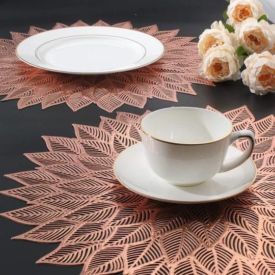 Dakshya Industries PVC Round  Design Placemats Cutwork Design for Dining Table Mats Copper Pack of 6