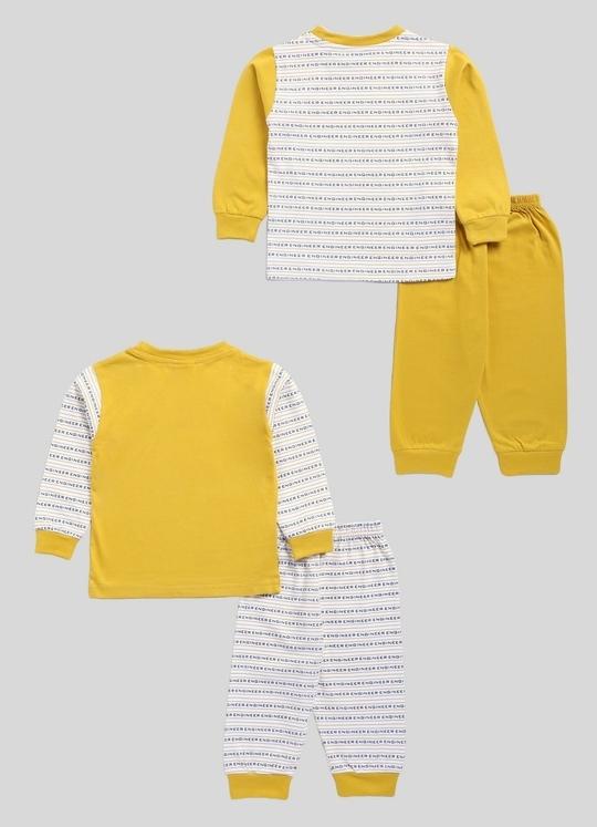 Mars Infiniti Boys & Girls Pure Cotton T-shirt Pant (Mustard, White)