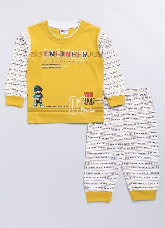 Mars Infiniti Boys & Girls Pure Cotton T-shirt Pant (Mustard, White)
