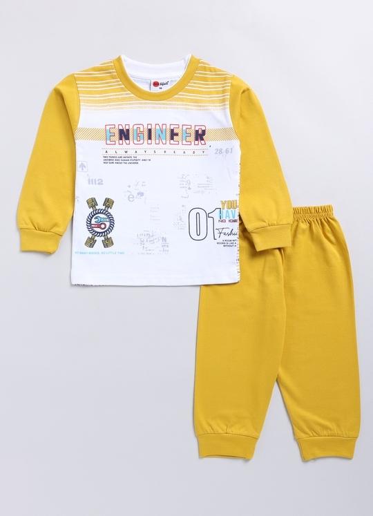 Mars Infiniti Boys & Girls Pure Cotton T-shirt Pant (Mustard, White)