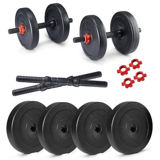 Protoner PVC DUMBBELL 20 Kg Dumbbells Set and Fitness Kit (Black & Red Rod)