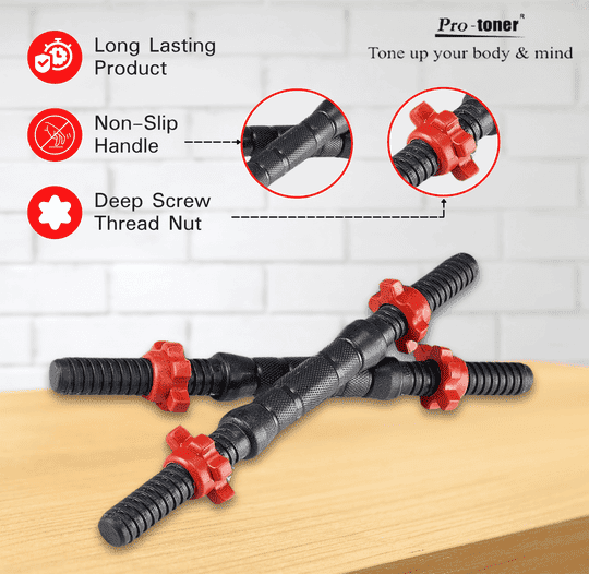 Protoner PVC DUMBBELL 20 Kg Dumbbells Set and Fitness Kit (Black & Red Rod)