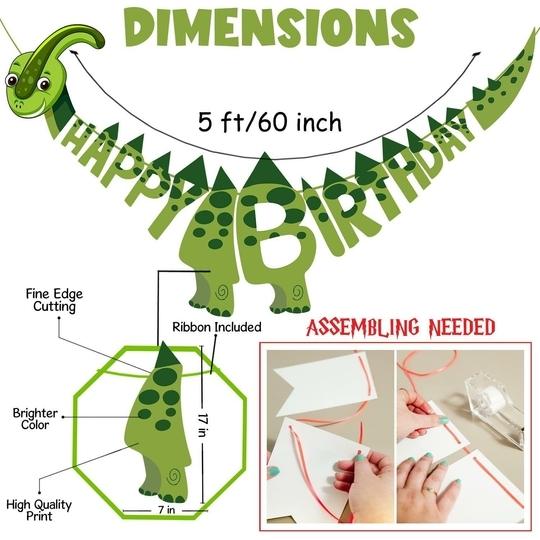 Zyozique Green Color Dinosaur HAPPY BIRTHDAY Banner - Dinosaur Birthday Party Decorations for Boys Kids Dino Theme Party Supplies T-Rex Hanging Wall Decoration