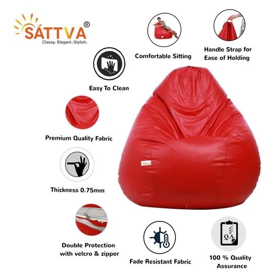 SATTVA Classy.Elegant.Stylish XXL Red Leatherette Bean Bag Cover 24 inch x 24 inch x 42 inch
