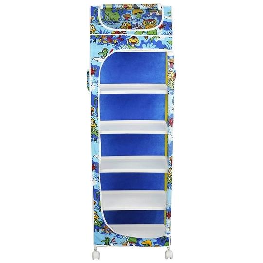 Little Ones Jungle Blue Plastic Shelves Foldable Baby Storage Box With 6 Shelves
