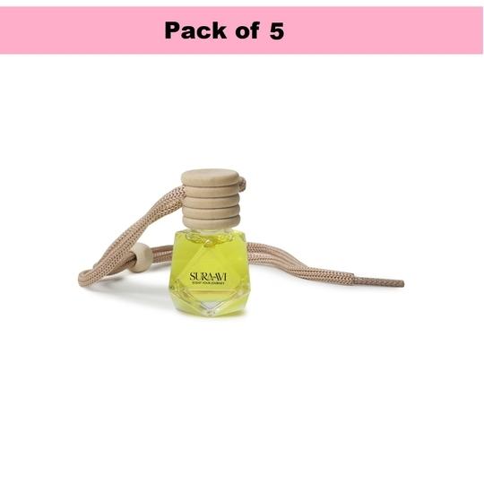 SURAAVI Pack of 5 Pack of 5 Premium Car Air Freshener Hanging Pod Lemon Drift Car Fragnance Oil Diffuser in Cute Glass Bottle with Wooden Cap With 30 Days Long Lasting Fragrance 8 Ml 027 oz