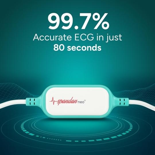 spandan Neo (Pack of 2) | ECG Device | Heart Rate Monitor | Detects AFib & Irregular Arrhythmias | Portable Mini ECG Machine for Home Use | Reports in 10 sec | 12 Lead ECG with 3 Leads