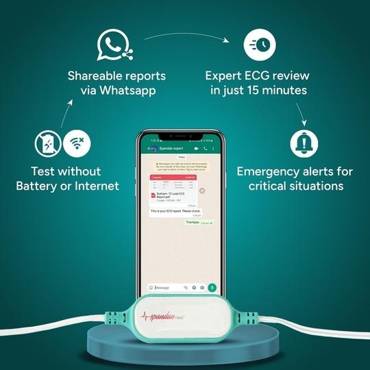 spandan Neo (Pack of 2) | ECG Device | Heart Rate Monitor | Detects AFib & Irregular Arrhythmias | Portable Mini ECG Machine for Home Use | Reports in 10 sec | 12 Lead ECG with 3 Leads