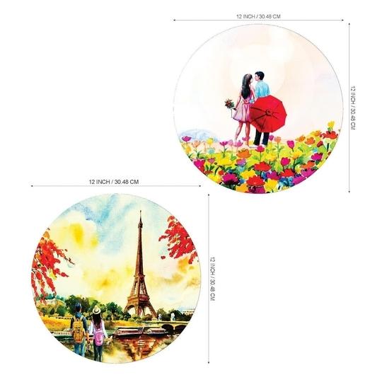 SAF Round Shape Romantic Couples MDF Wall Painting for Living Room 12X12 inch PRE-LRB21-L2