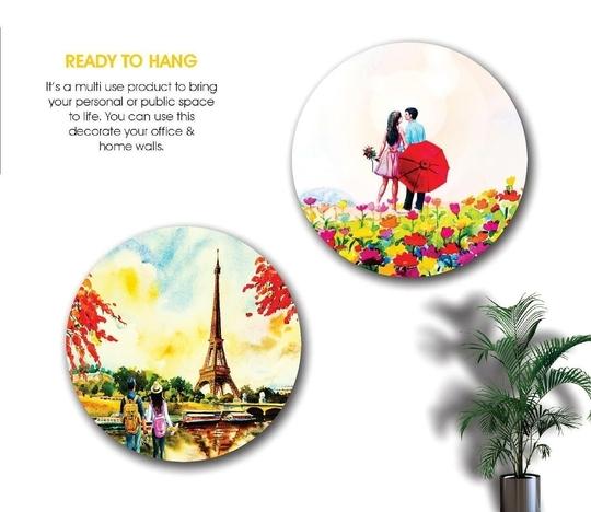 SAF Round Shape Romantic Couples MDF Wall Painting for Living Room 12X12 inch PRE-LRB21-L2