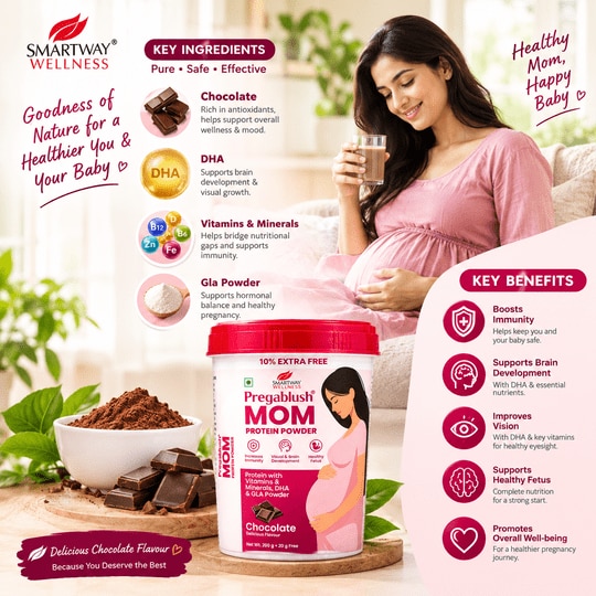 Pregablush Mom Protein Powder Chocolate Flavour 200 g | Immunity Support, Fetal Brain & Visual Development, DHA, GLA & Essential Minerals
