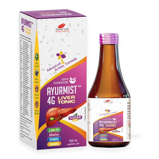 Ayurmist 4G Liver Tonic Sugar Free 300 ml | With Kutki, Makoy, Triphala & Gokhru | Herbal Wellness Formula
