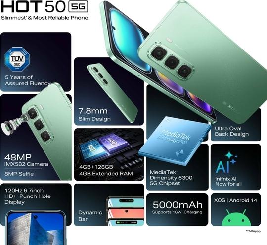 Infinix Hot 50 5G, 8GB Ram, 128GB Storage, Sage Green, Smartphone