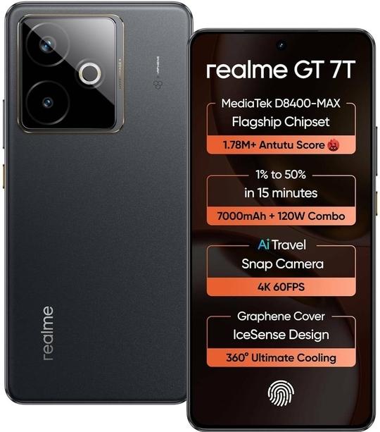 realme GT 7T 5G, 8GB Ram, 256GB Storage, IceSense Black, Smartphone