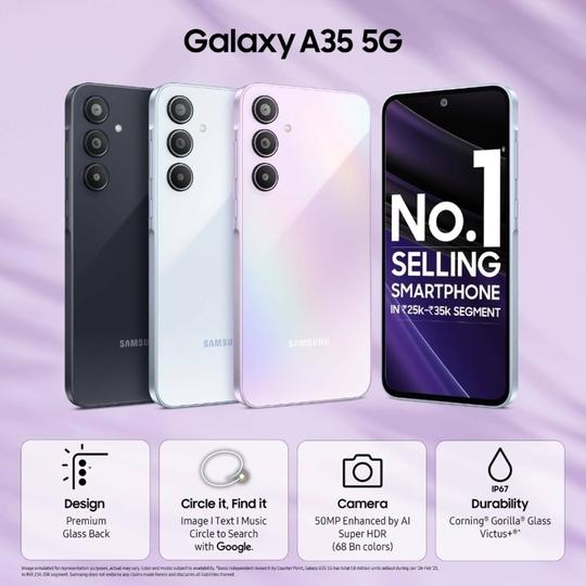 Samsung Galaxy A35 5G, 8GB Ram, 128GB Storage, Awesome Iceblue, Smartphone