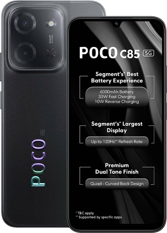 POCO C85 5G, 4GB Ram, 128GB Storage, Power Black, Smartphone