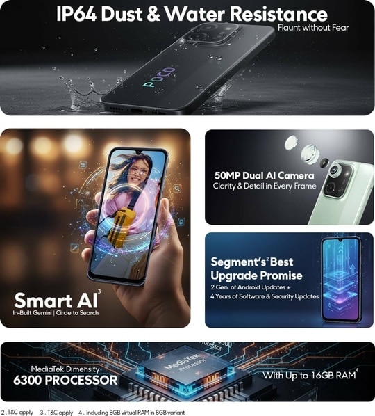 POCO C85 5G, 4GB Ram, 128GB Storage, Power Black, Smartphone