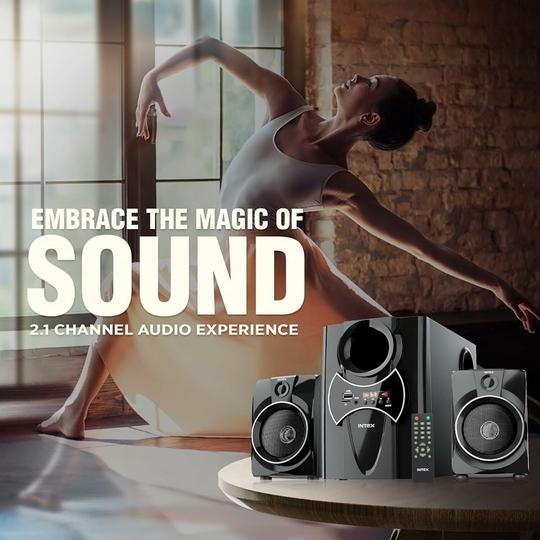 Intex Speaker 2.1 Bluetooth Home Theater System with Powerful Bass, 55W Multimedia Speaker with FM, USB, AUX and Remote Control, Ideal for TV, PC and Mobile (2100 PRO FMUB)