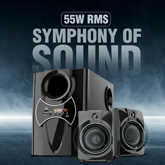 Intex Speaker 2.1 Bluetooth Home Theater System with Powerful Bass, 55W Multimedia Speaker with FM, USB, AUX and Remote Control, Ideal for TV, PC and Mobile (2100 PRO FMUB)