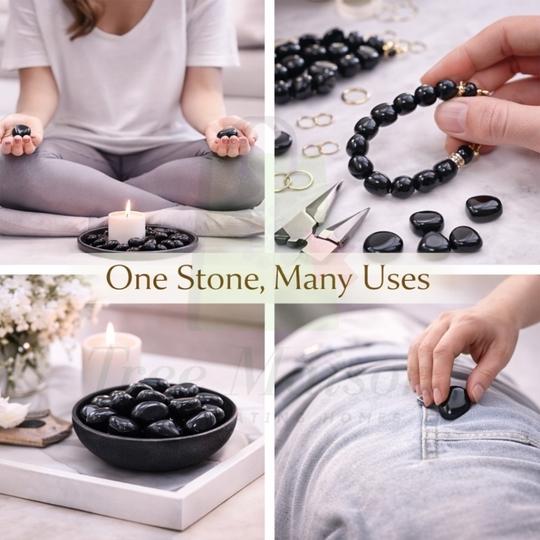 TREEMAISON Black Onyx Tumble Stone | 100 gm Natural Crystal Pebble Tumbled Gemstone | Reiki Healing Stone | Vastu Correction Gravel | Aquarium Pebbles | Home Decor | Garden Table Decor | Pack of 1