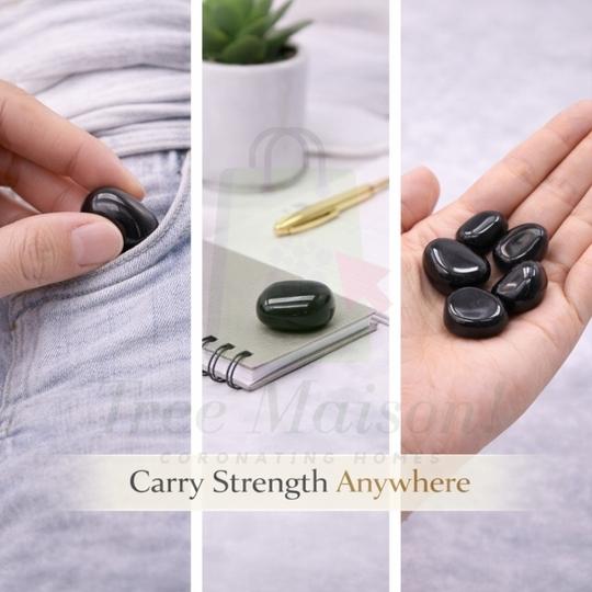 TREEMAISON Black Onyx Tumble Stone | 100 gm Natural Crystal Pebble Tumbled Gemstone | Reiki Healing Stone | Vastu Correction Gravel | Aquarium Pebbles | Home Decor | Garden Table Decor | Pack of 1