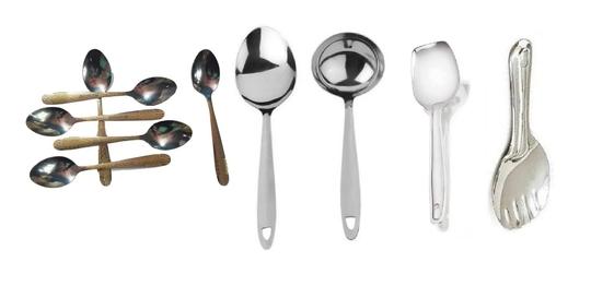 Blue Wonder Stainless Steel Golden Spoon, Small Paan, Small Chamcha, Small Ladle and Rice Palta (Pack of 5)