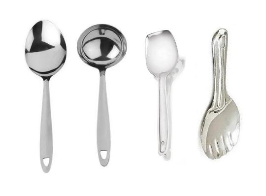Blue Wonder Stainless Steel Golden Spoon, Small Paan, Small Chamcha, Small Ladle and Rice Palta (Pack of 5)