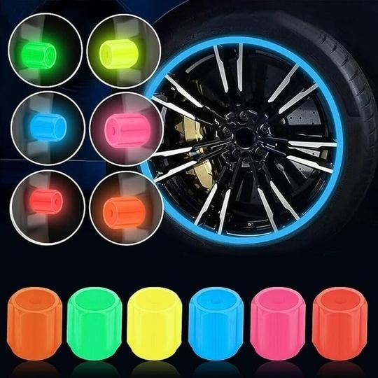 AFFITUDE AUTO | Yellow | Luminous Wheels Cap Tire Valve Stem, Glow Luminous at Night, Air Caps Cover Fluorescent, Illuminated Auto Car Wheel Valve Stem Caps Cover Set Of 8 Compatible with Skoda Kamiq