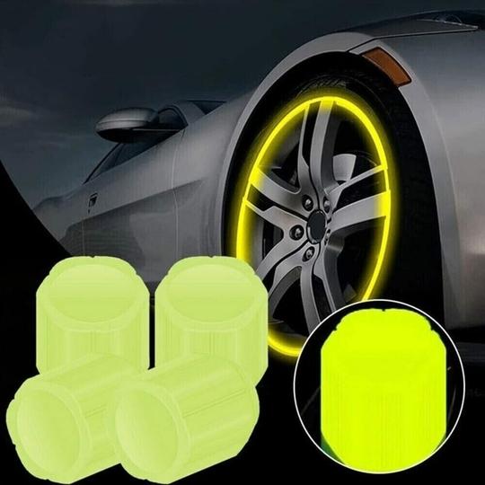 AFFITUDE AUTO | Yellow | Luminous Wheels Cap Tire Valve Stem, Glow Luminous at Night, Air Caps Cover Fluorescent, Illuminated Auto Car Wheel Valve Stem Caps Cover Set Of 8 Compatible with Skoda Kamiq
