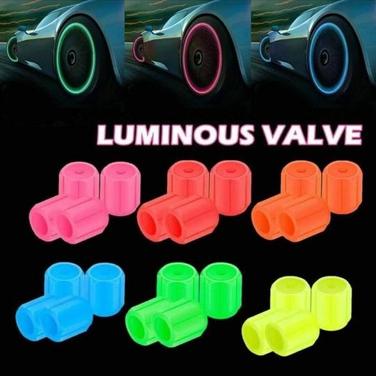 AFFITUDE AUTO | Yellow | Luminous Wheels Cap Tire Valve Stem, Glow Luminous at Night, Air Caps Cover Fluorescent, Illuminated Auto Car Wheel Valve Stem Caps Cover Set Of 8 Compatible with Skoda Kamiq