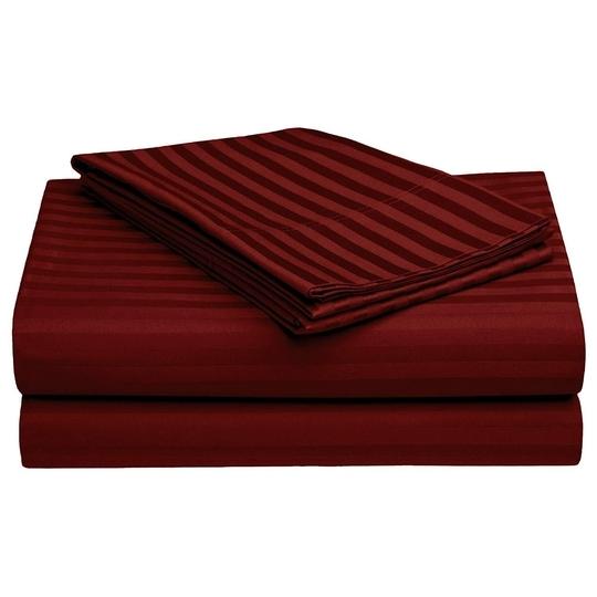 N G Products Combo Pack of 2 Satin Double Bedsheets, Satin Stripes/Lining Stripes Double Bedsheets with 4 Pillow Covers, Color- Maroon & Parrot