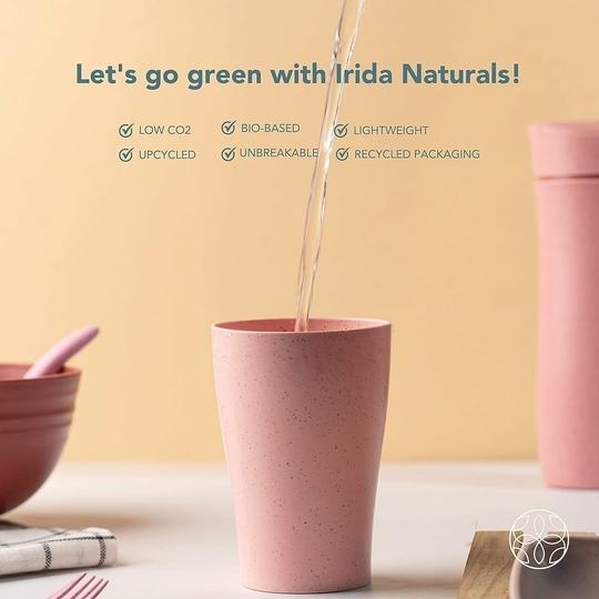 IRIDA NATURALS Plush Pink Wheat Straw Unbreakable Tea Cups Set of 4-300ML, Lightweight, Eco-Friendly Chai Cup Set, Reusable, Freezer and Microwave Safe Coffee Cup for Tea, Juice, Water & Soda Serving