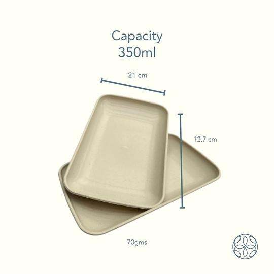 Irida Naturals Rectangle Serving Plate Set of 2, Unbreakable Wheat Straw Microwavable Plates Eco-Friendly and Multipurpose Food Plate Capacity 350ml for Dinner, Snacks, and Dessert - Sky Blue