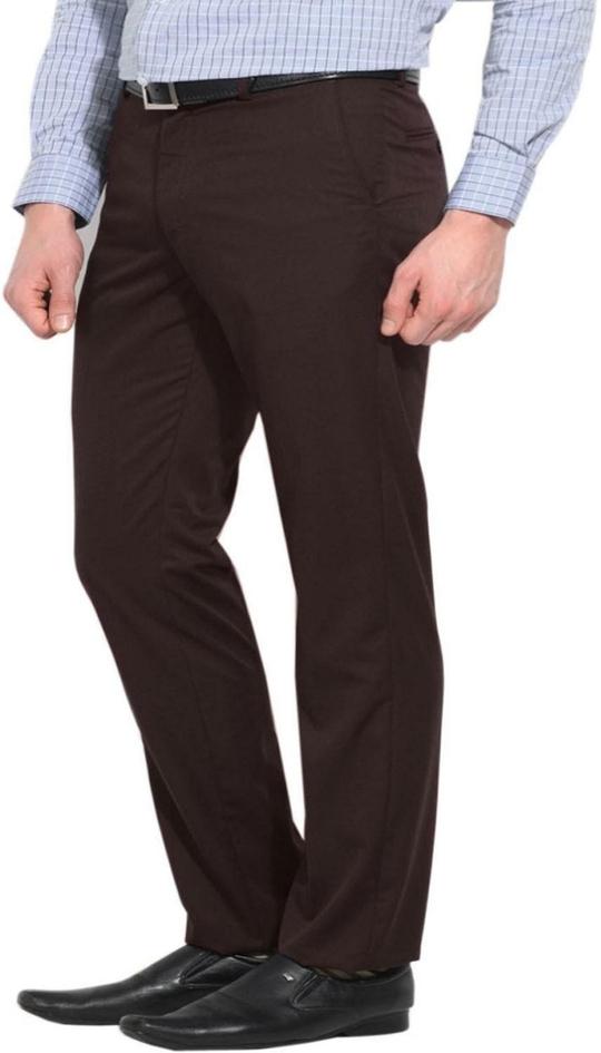 AD & AV Men Brown Solid Synthetic Pack Of 2 Formal Trousers