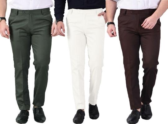 AD & AV Men Multicolor1 Solid Synthetic Pack Of 3 Formal Trousers
