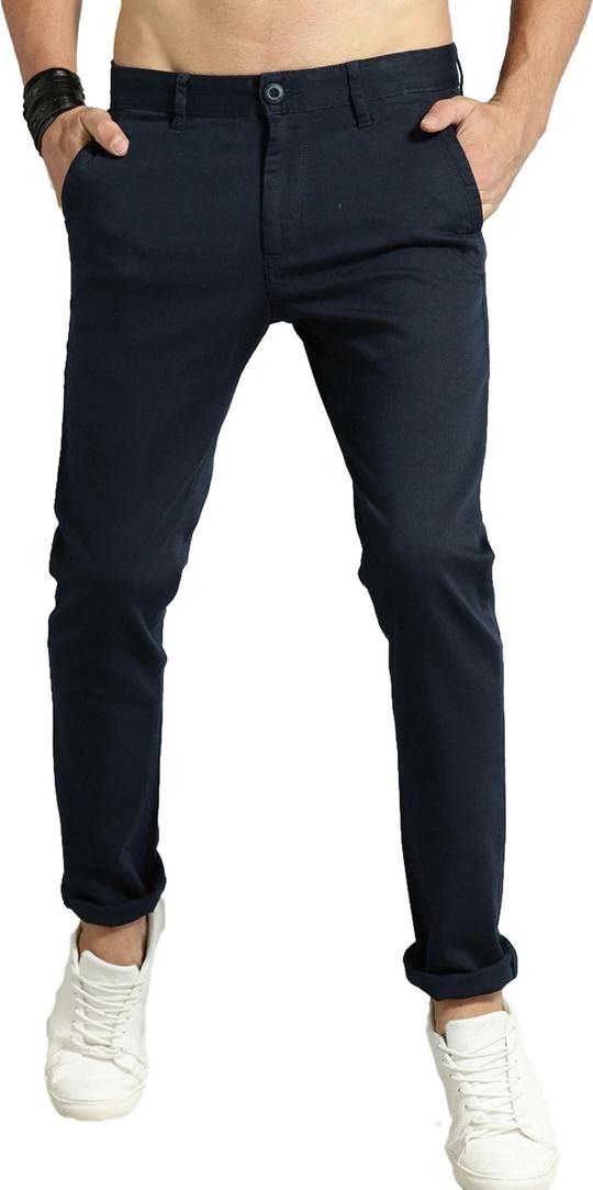 AD & AV Men Dark Blue Solid Synthetic Single Casual Trousers