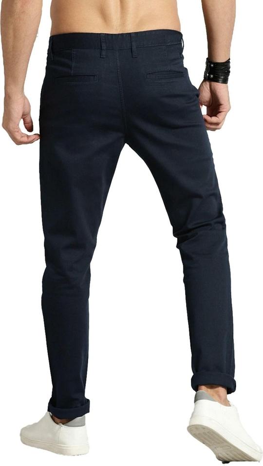 AD & AV Men Dark Blue Solid Synthetic Single Casual Trousers