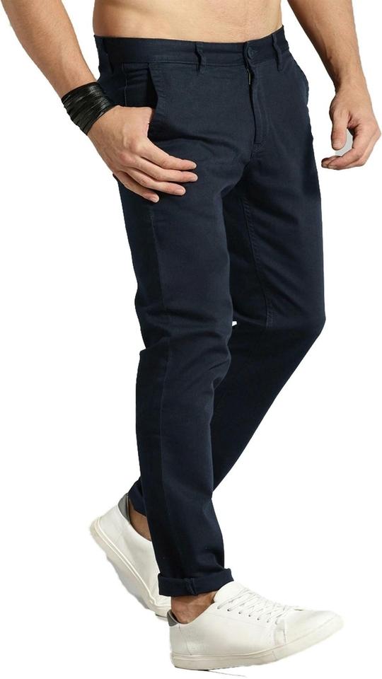 AD & AV Men Dark Blue Solid Synthetic Single Casual Trousers
