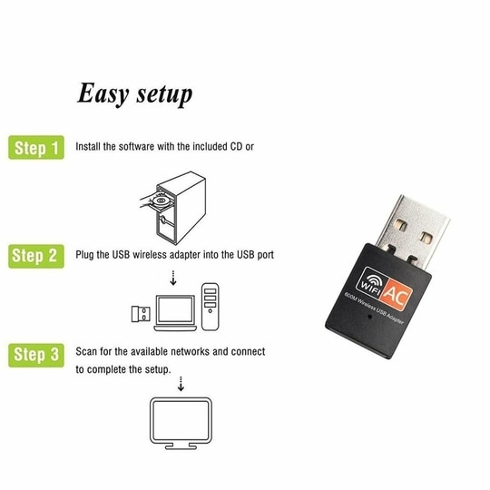 ROCKTECH USB 5G WiFi Dual Band Wireless Dongle with 600Mbps Speed for PC Laptop Desktop Compatible Supports Windows Vista /7/8/8.1/10, mac OS
