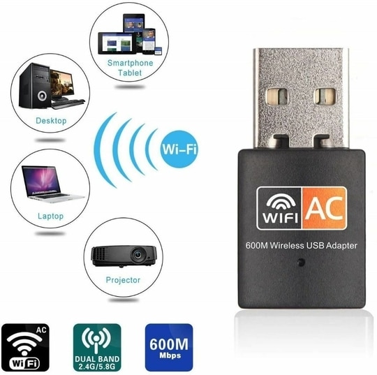 ROCKTECH USB 5G WiFi Dual Band Wireless Dongle with 600Mbps Speed for PC Laptop Desktop Compatible Supports Windows Vista /7/8/8.1/10, mac OS