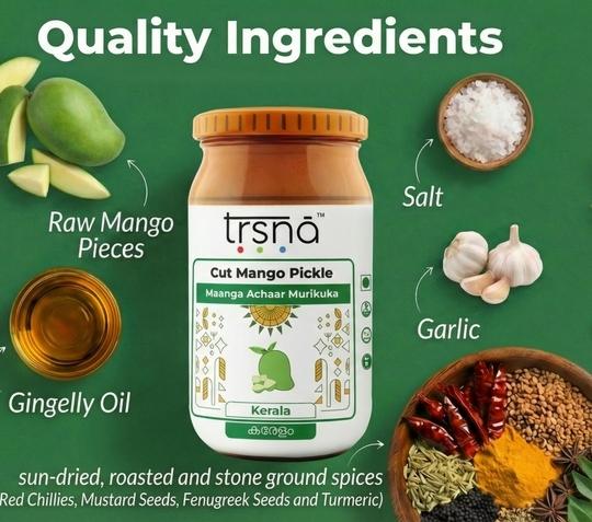 TRSNA Cut Mango Pickle (Maanga Achaar) | Authentic Kerala Style Aam Ka Achar | Spicy & Tangy Raw Mango Pickle | No Onion No Garlic | Vegan | 125 g (Pack of 3)