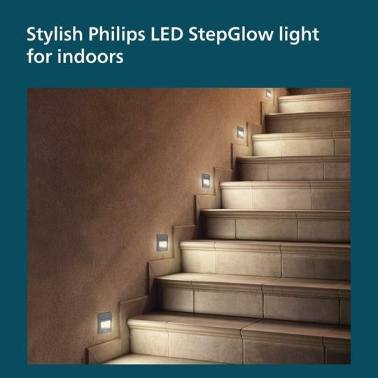 PHILIPS 2W Decorative LED Step Light | StepGlow Surface Mounted Anthracite Outdoor LED Stair Light | Warm White, Pack of 6