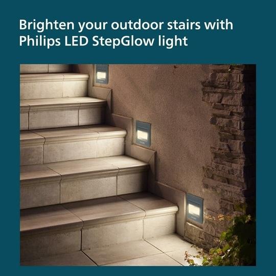PHILIPS 2W Decorative LED Step Light | StepGlow Surface Mounted Anthracite Outdoor LED Stair Light | Warm White, Pack of 6