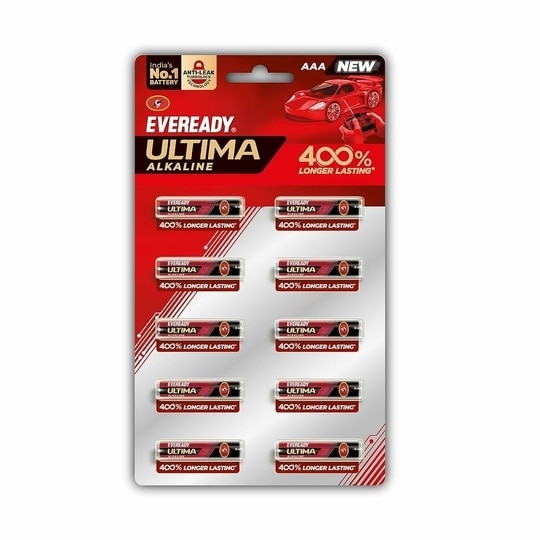 Eveready Ultima Alkaline AAA Battery, 400% Longer Lasting, Anti-Leak Turbolock Technology, Eco-Friendly Batteries for High-Drain Devices Household Devices & Toys, Pack of 10